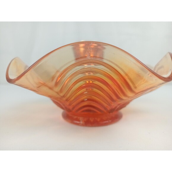 Vintage Bowl And Goblet Handmade Orange Carnival Glass Reverse Ruffled Edges - Picture 6 of 10